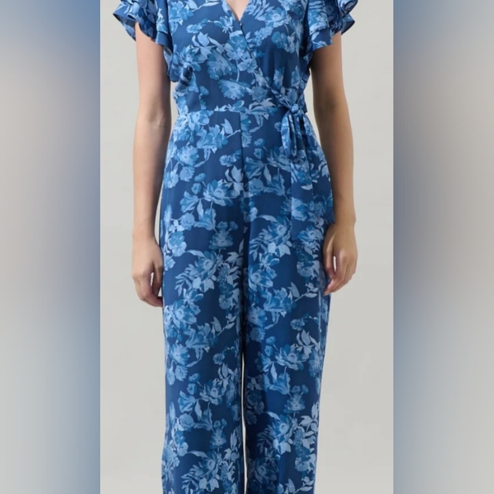 Sugarlips Floral Blue Pantsuit Women's Jumpsuit NWT Office Preppy Retro 90s Y2K